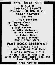 Flat Rock Speedway - Old Ad From Ron Gross